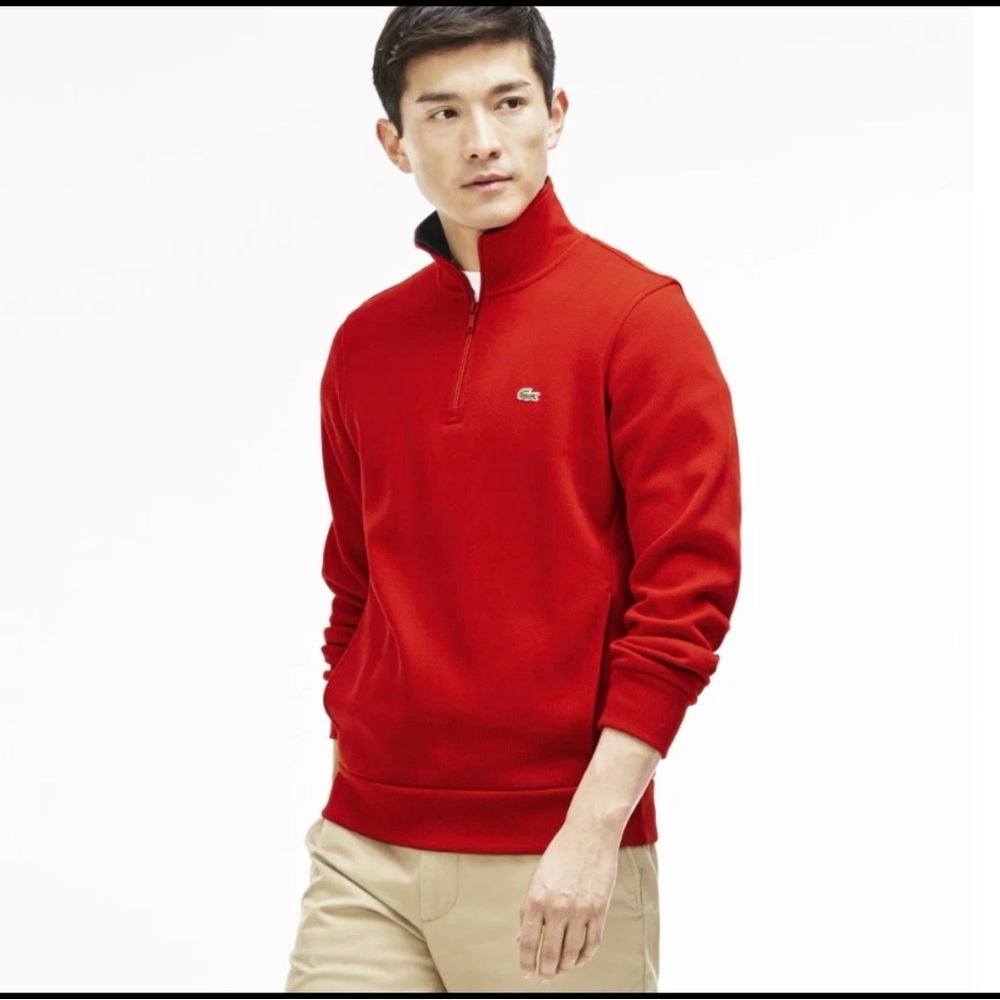 Lacoste Men's Red Quarter Zip-Up Sweater